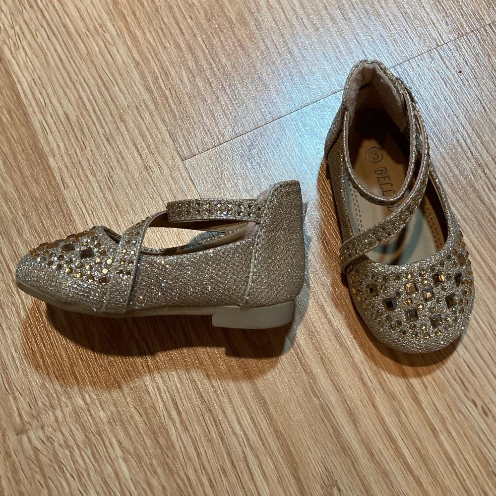 Belladia Gold Glitter‎ Rhinestone Mary Jane Flats Toddler Girls Size 3 EU 19